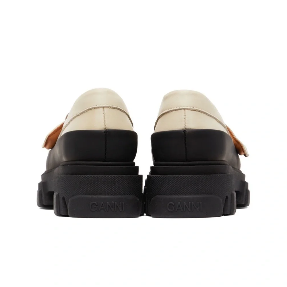 GANNI Off-White Leather Chunky Padded Loafers in Oyster Gray Women’s Size 8.5/39